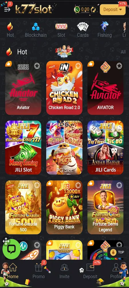 K77 Slots Game interface