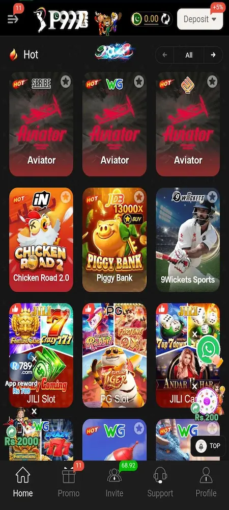 P999 Game interface