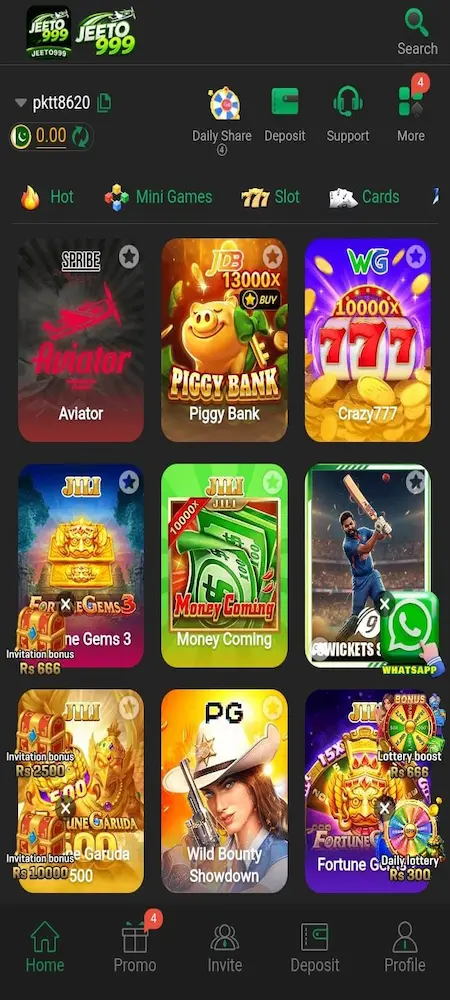 JEETO999 interface